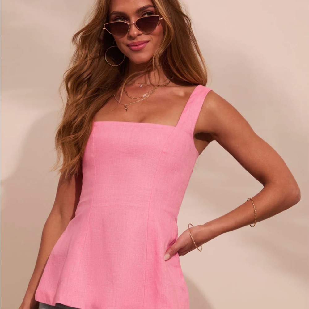 Olivaceous Pink Fitted Peplum Tank Top